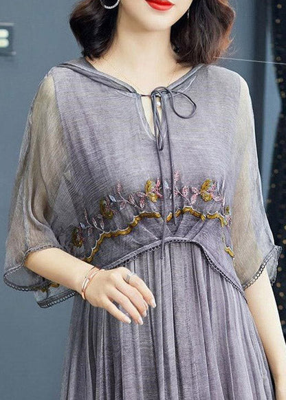 Grey Printing Neck Tie Take Two Pieces Hooded Maxi Dresses Summer