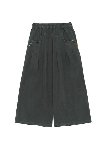 Red Pockets Elastic Waist Cotton Wide Leg Pants Spring