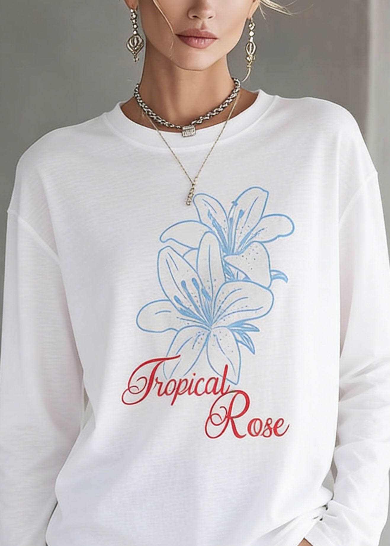 White O Neck Print Cotton T Shirt Top Spring