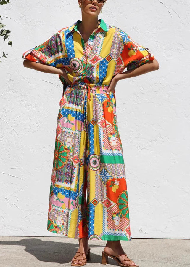 Print Shirts and Maxi Skirts Two Piece Set Short Sleeve