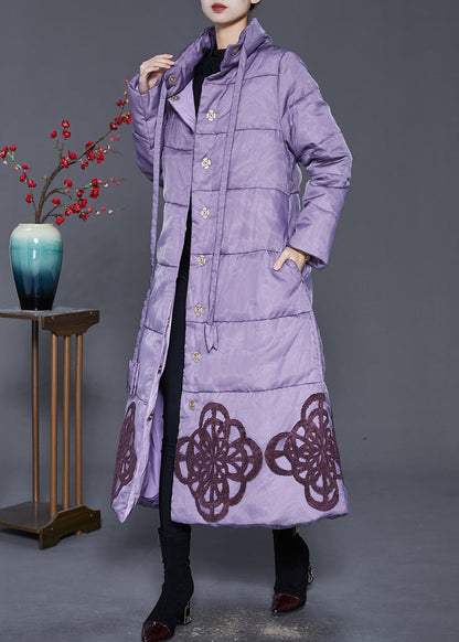 Purple Embroideried Duck Down Down Coat Winter