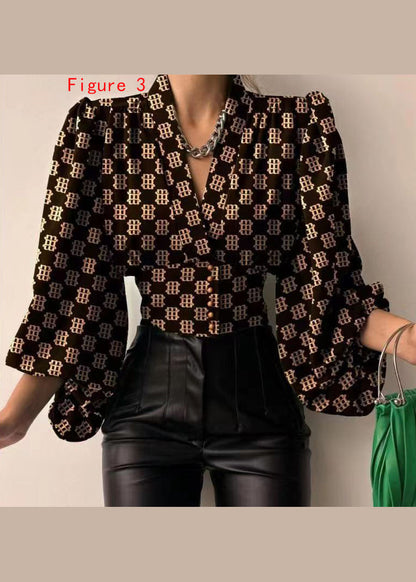 New European and American Spring V-neck Lantern Sleeve Shirt Top