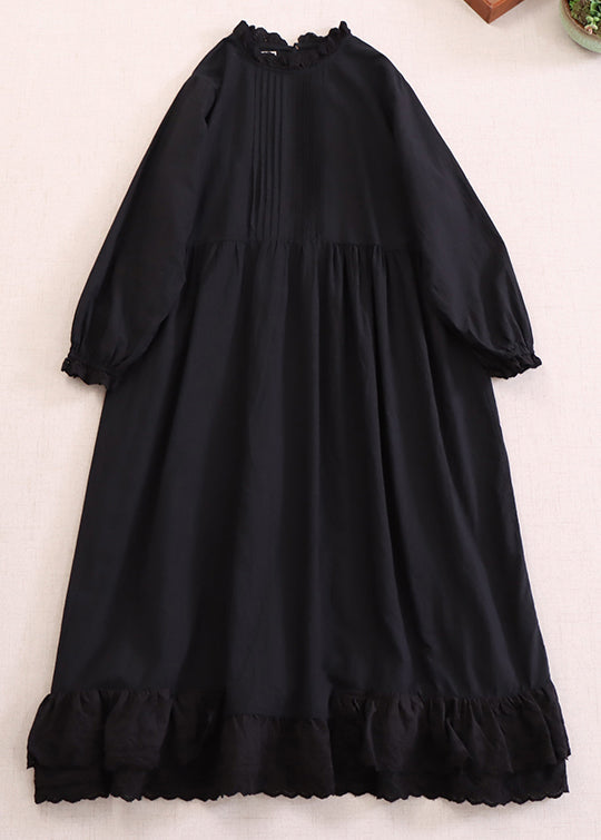 New Apricot Ruffled Patchwork Cotton Dress Long Sleeve