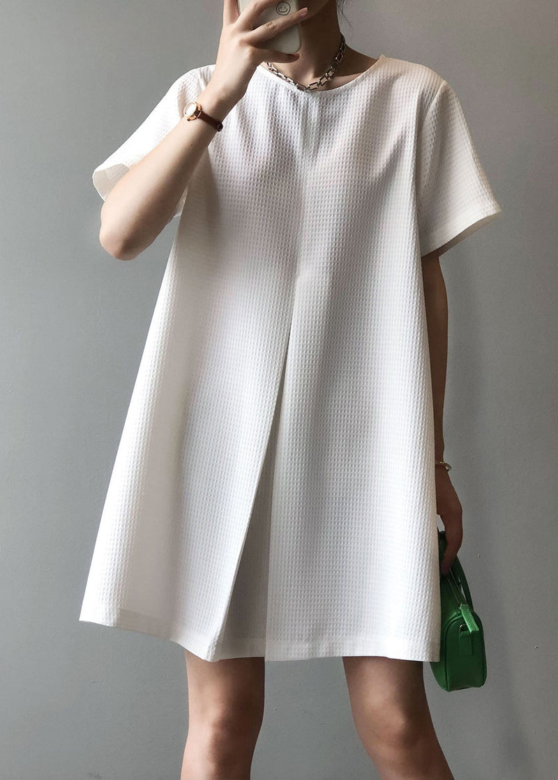 White Simple Cotton Mid Dresses O Neck Summer
