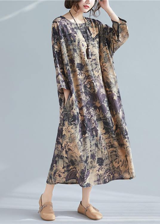 Italian O Neck Pockets Spring Tunics Shape Print Dresses