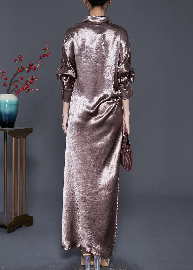 Peter Pan Collar Side Open Silk Long Dress Fall