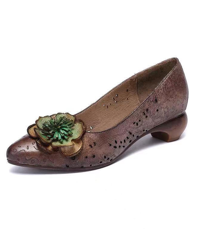 Coffee Hollow Out Splicing Chunky Sandals