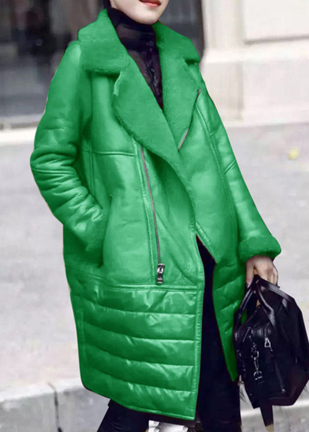 Black Pockets Patchwork Duck Down Coats Zip Up Long Sleeve