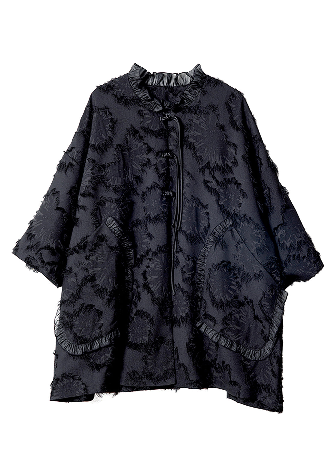 Fine Black Ruffled Patchwork Button Coat Spring
