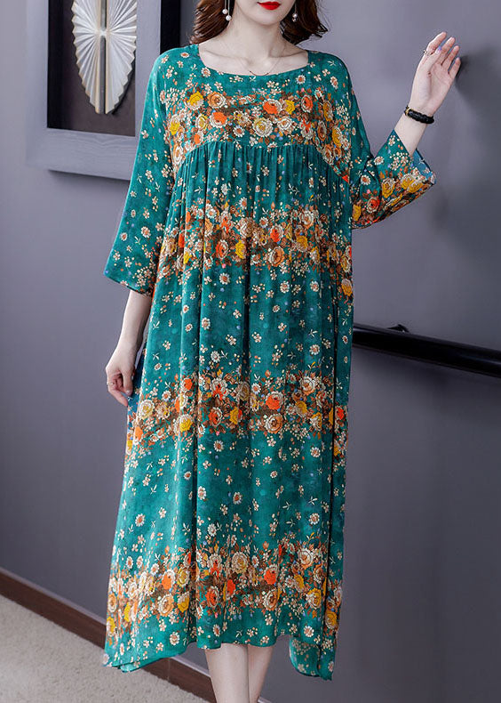 Blue Patchwork Print Silk Dress Spring