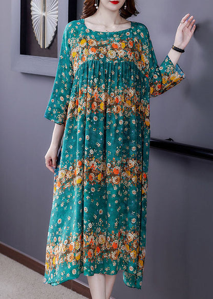Blue Patchwork Print Silk Dress Spring