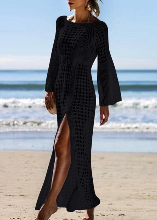 Black Knitting Cotton Hollow Out Summer Dresses