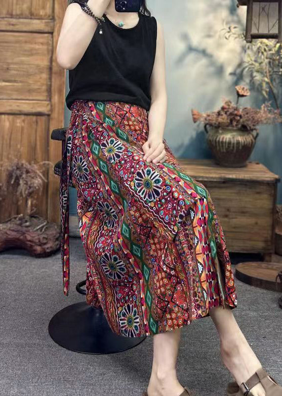 Style Print Asymmetrical Cotton One Piece Lace Up Skirt Summer
