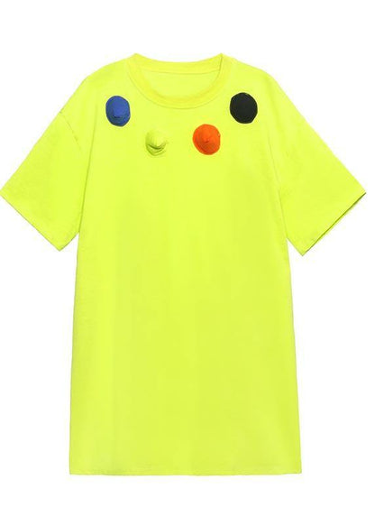Loose Fluorescent Green Cotton O-neck Half Sleeve Summer Dress