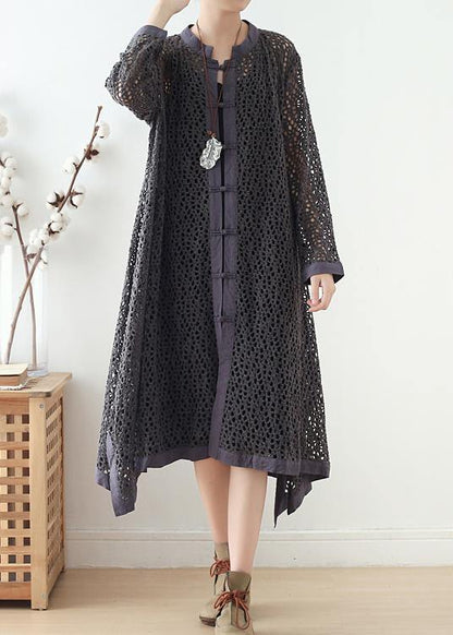 Hollow Out Spring Black Loose Coat