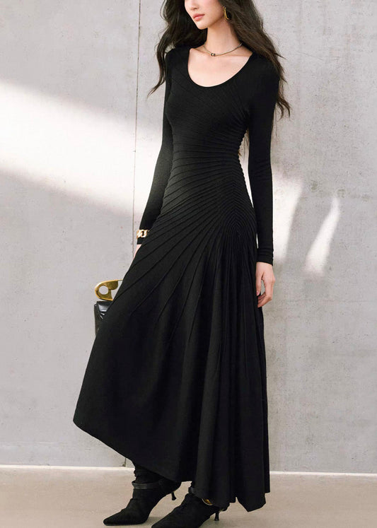 Black Wrinkled Slim Long Fishtail Dress Spring