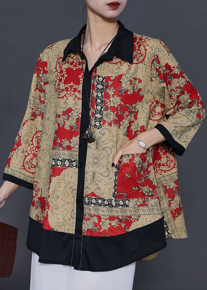 Yellow Oversized Patchwork Print Chiffon Shirt Spring