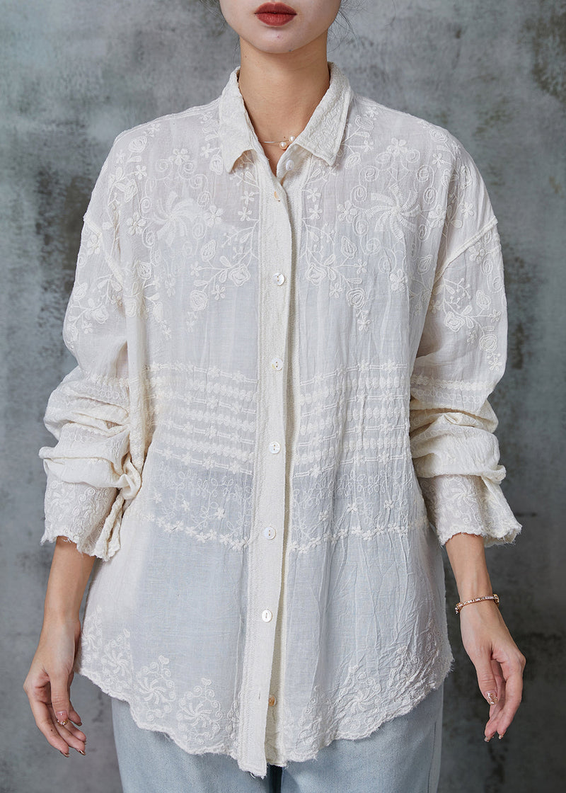 Apricot Embroidered Cotton Blouses Spring