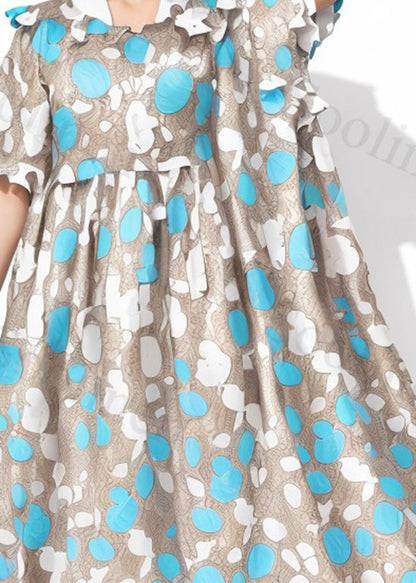 Print Wrinkled Silk Long Dress Summer