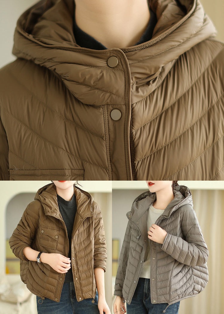 Grey Hooded Drawstring Fine Cotton Filled Jacket Winter