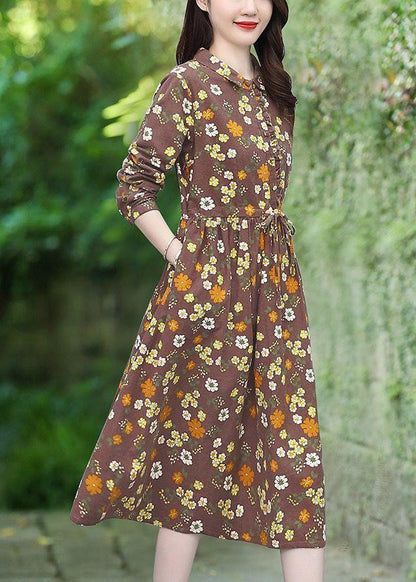 Handmade Brown Cinched Cotton Vacation Dresses Spring