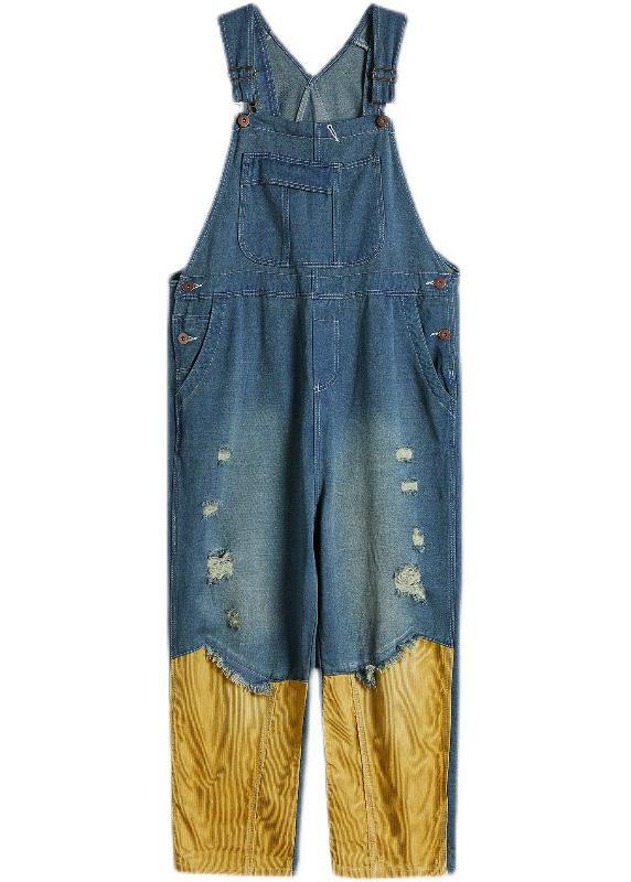 Style Denim Blue Pant Spring Hole Jumpsuit Pants