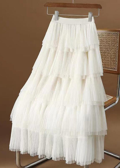 Coffee Wrinkled Layered Elastic Waist Tulle Skirt Spring