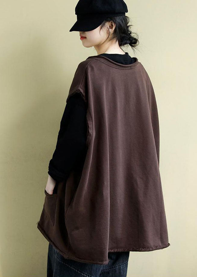 Modern Chocolate V Neck Oversized Color Cotton Vests Fall