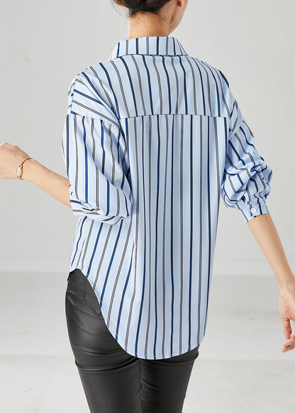 Blue Peter Pan Collar Striped Cotton Top Fall