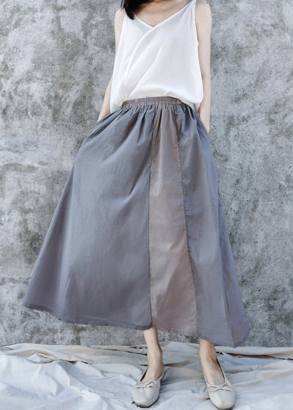 Elastic Waist Pockets Cotton a Line Skirts Summer
