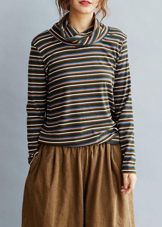 Diy High Neck Cotton Spring Blouses for Shirts Striped Tops
