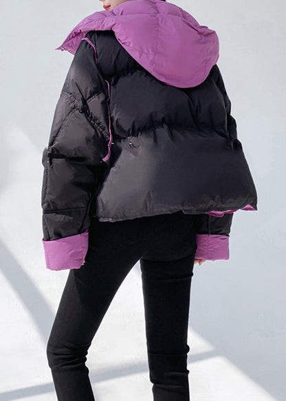 Stylish Grey Hooded Pockets Wear on Both Sides Duck Down Short Coat Winter