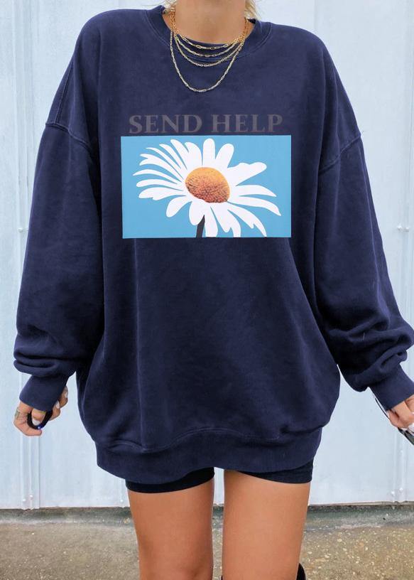 Navy Print Sweatshirt Tops
