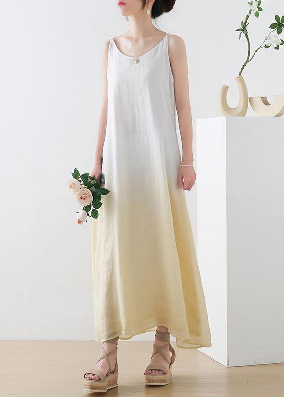 Yellow Tie Dye Backless Ramie Dress Summer