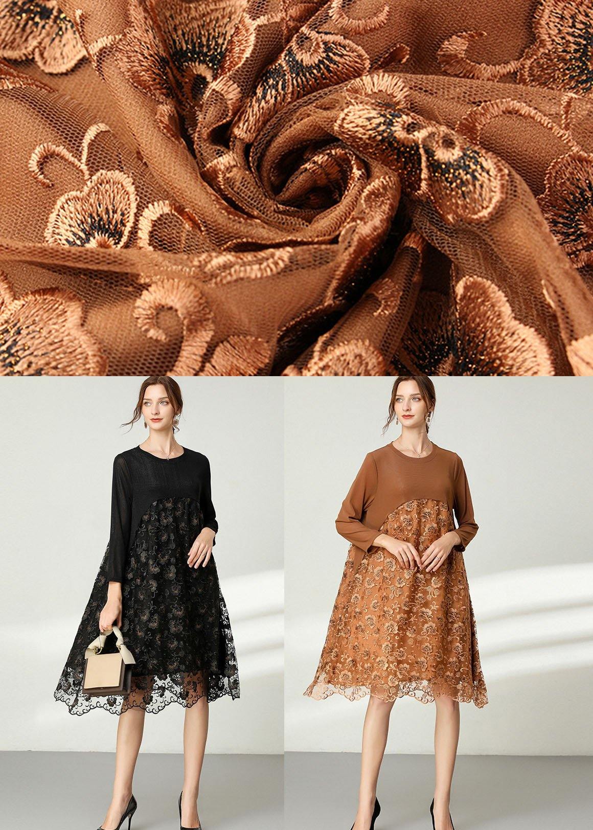 Black Lace Patchwork Fall Dress Long Sleeve