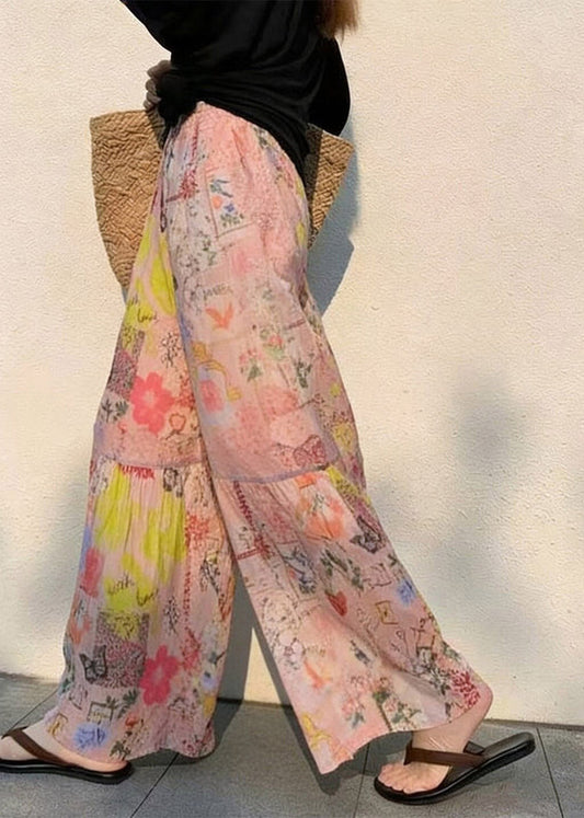 Loose Print Patchwork Holiday Wide Leg Pants Summer