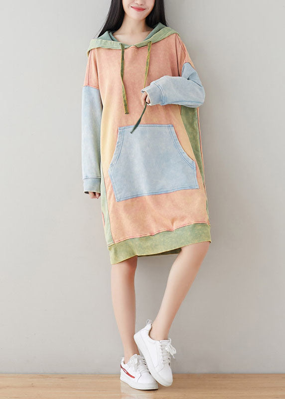 Pink Sweatshirts Dresses Drawstring Hooded Spring