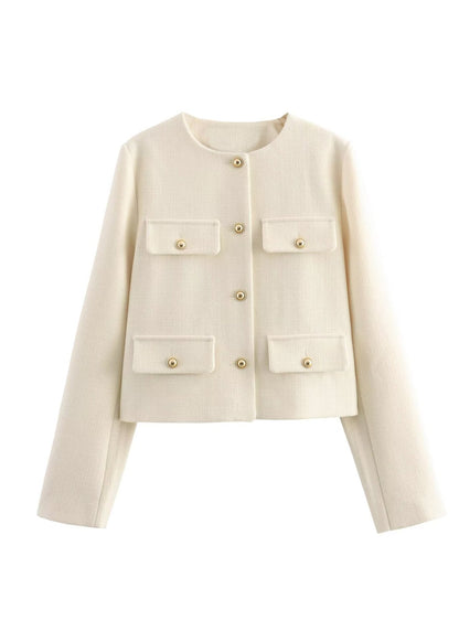 European and American Style Green O Neck Button Short Coat Spring