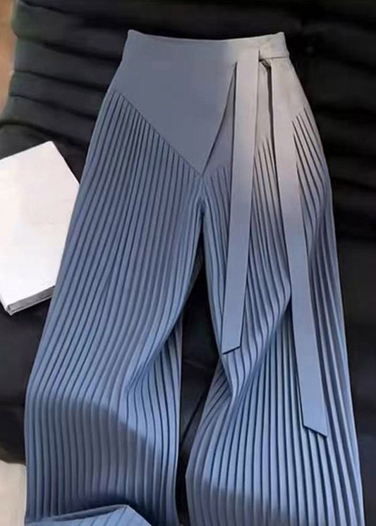 Original Design Asymmetrical Wrinkled Patchwork Tie Waist Wide Leg Pants