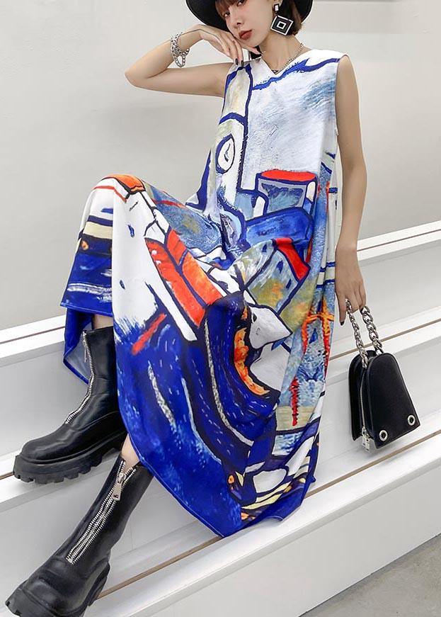 Classy Blue Print Sleeveless Maxi Dresses Summer