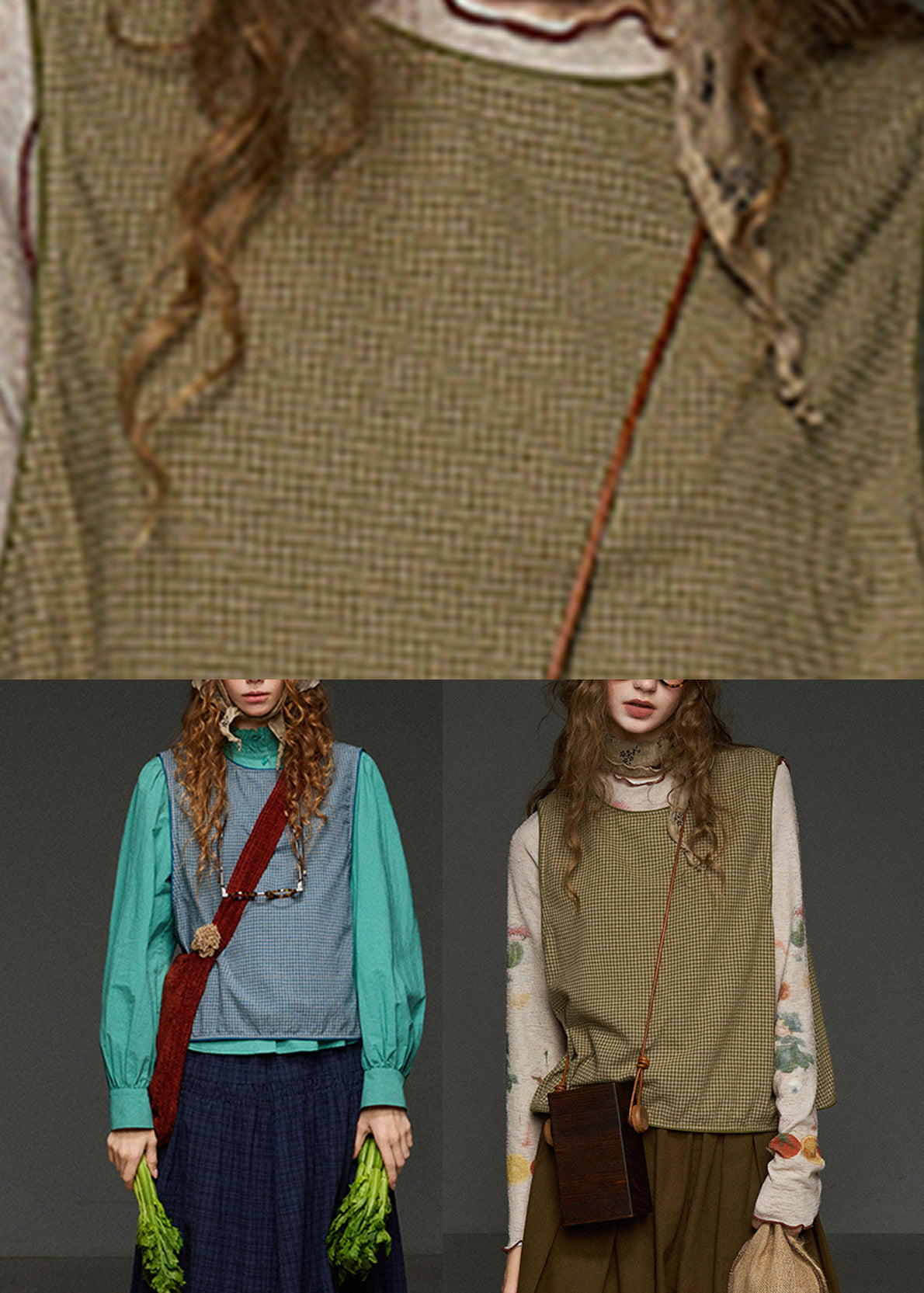 Blue Plaid O-neck Patchwork Waistcoat Fall