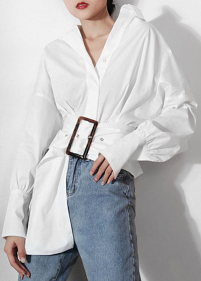 White Lantern Sleeve Sashes Peter Pan Collar Shirts
