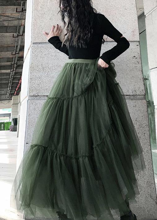 Italian Green Asymmetrical Design Tulle Skirts Summer