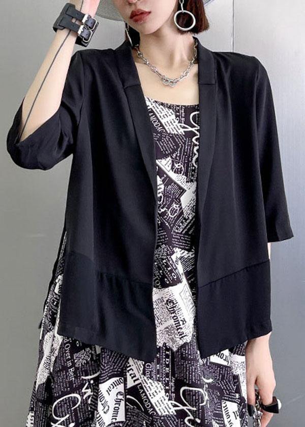Black Peter Pan Collar Side Open Stand Collar Half Sleeve Coat Summer