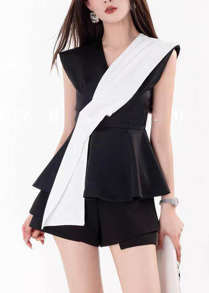 French Colorblock Asymmetrical Patchwork Spandex Vest Top Sleeveless