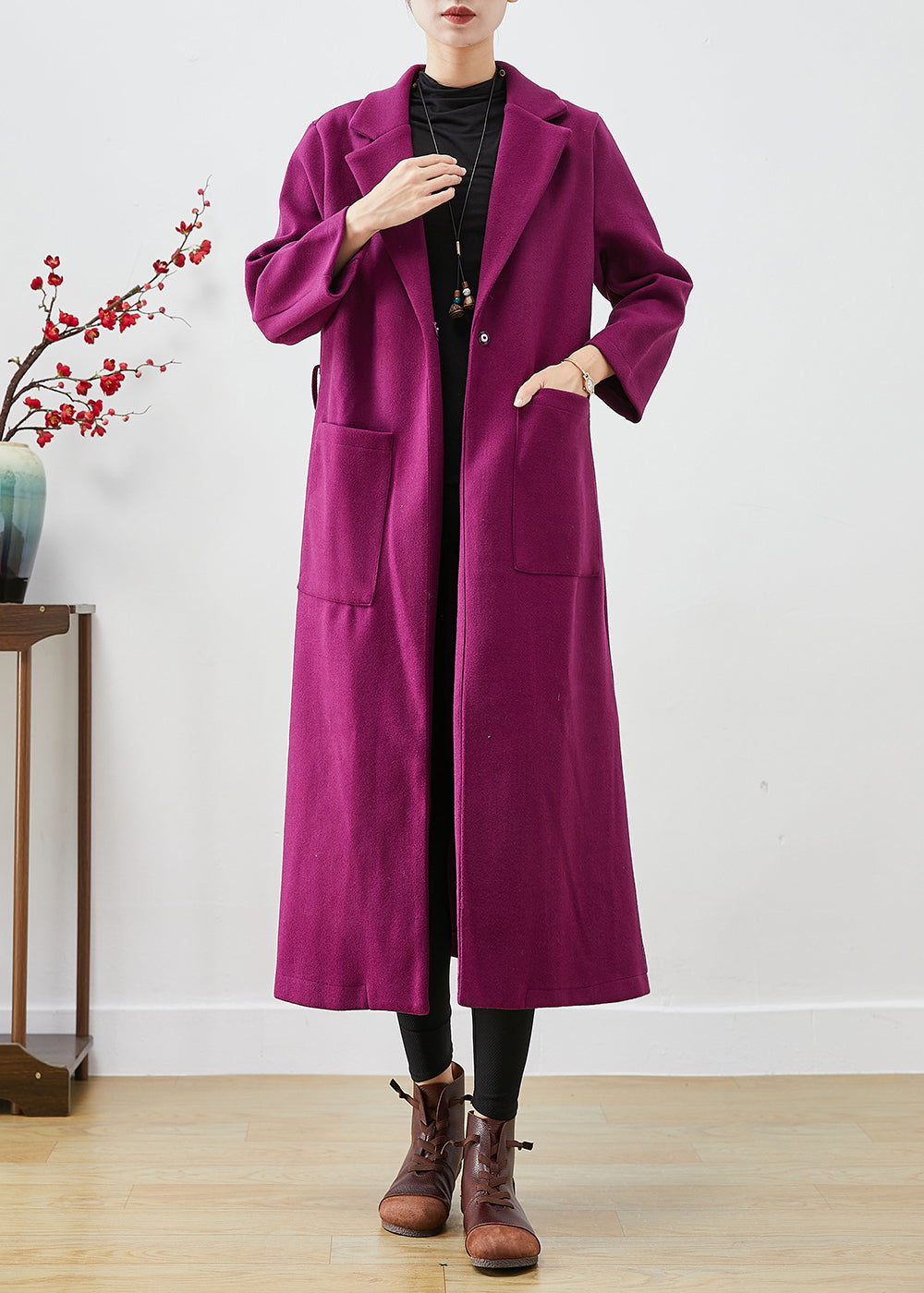 Lavender Oversized Woolen Coats Spring