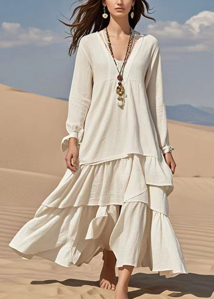 White Oversized Exra Large Hem Cotton Ankle Dress Fall