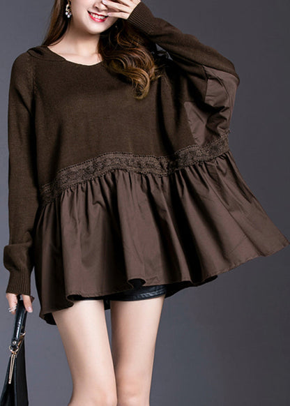 Chocolate Patchwork Loose Knit Pullover Spring