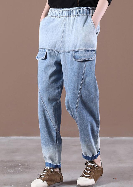 Modern Light Blue Trousers Thin Spring Pockets Sewing Pants