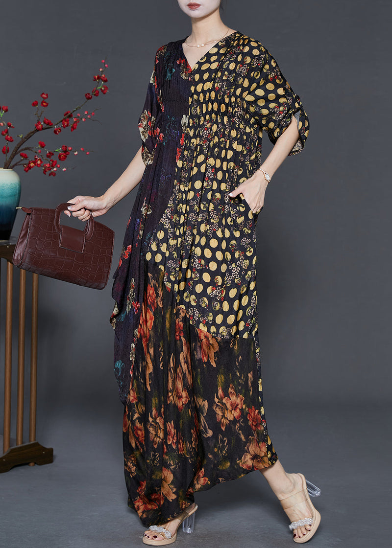 Black Asymmetrical Print Silk Vacation Dresses Spring